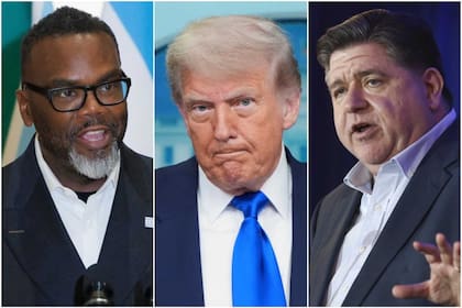 (Archivo) Brandon Johnson y JB Priztker se unieron para reclamar contra las acciones de Trump en Chicago