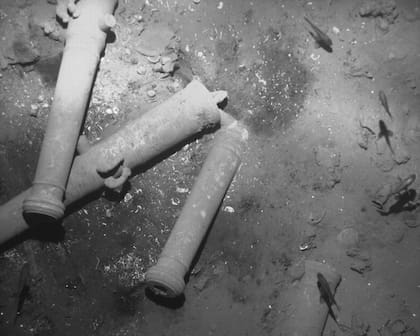ARCHIVO - Esta imagen, sin fecha conocida, tomada por el Instituto Colombiano de Arqueología e Historia y distribuida por el Ministerio de Culturas, muestra los restos del galeón español San José hundido en el mar Caribe (Instituto Colombiano de Arqueología e Historia vía AP Foto, Archivo)