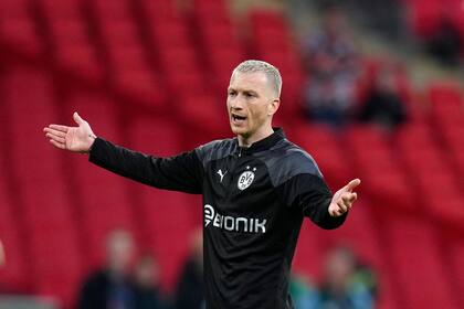 ARCHIVO - Foto del 31 de mayo del 2024, Marco Reus, jugador del Borussia Dortmund, durante una sesión de entrenamiento antes del duelo de la Liga de Campeones ante el Real Madrid. (AP Foto/Kirsty Wigglesworth, Archivo)