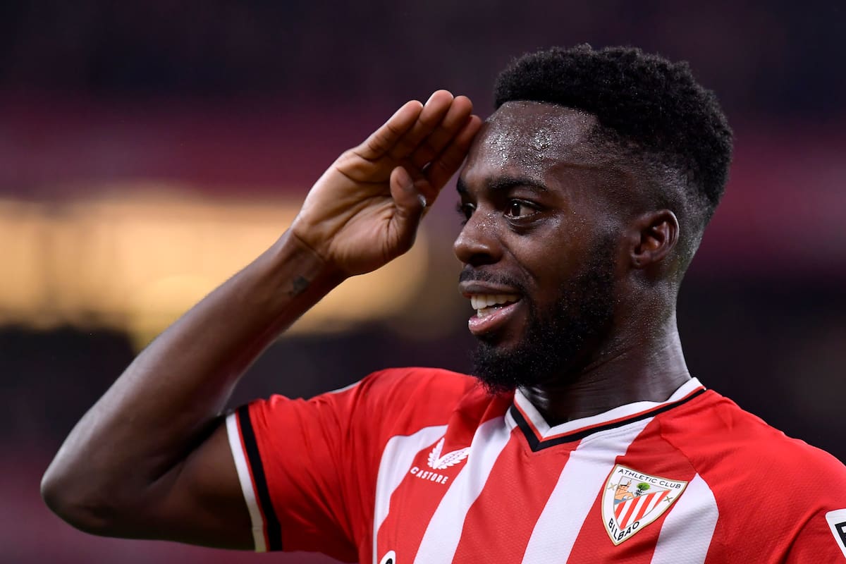 ARCHIVO - Iñaki Williams del Athletic Bilbao luego de anotar un gol contra el Barcelona en los cuartos de final de la Copa del Rey, el 24 de enero de 2024. (AP Foto/Álvaro Barrientos)