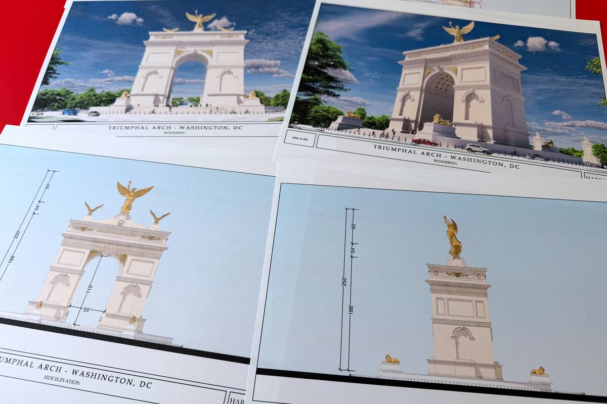 Arco del triunfo que Trump planea construir en Washington incluye una figura alada, águilas y leones