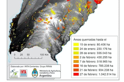Áreas quemadas en Corrientes hasta el 27 de febrero