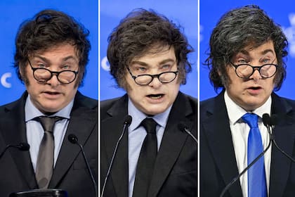 Argentina's President Javier Milei delivers a speech at the World Economic Forum (WEF) meeting in Davos on January 17, 2024. (Photo by Fabrice COFFRINI / AFP)