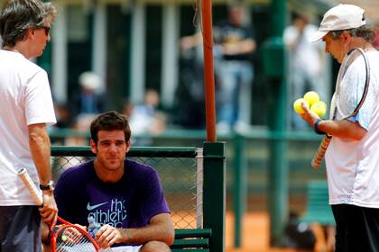 Davin, Del Potro y Tito Vázquez, durante un entrenamiento de Copa Davis, en 2011, cuando Argentina venció a Serbia y llegó a la final