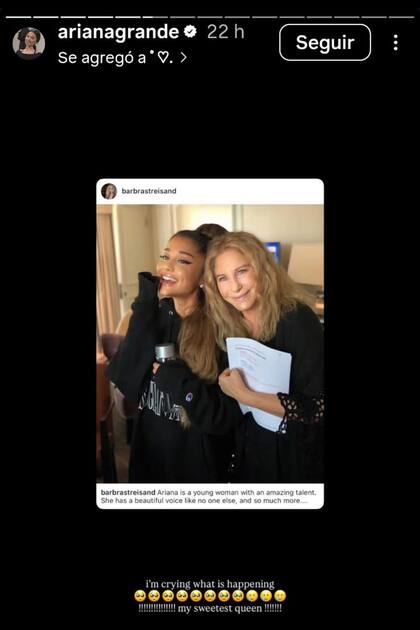 Ariana Grande, súper emocionada por las palabras de su idola