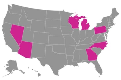 Arizona, Georgia, Michigan, Nevada, Carolina del Norte, Pensilvania y Wisconsin son los siete estados bisagra de estas elecciones 2024 en EE.UU.