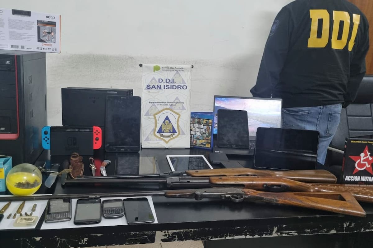 Armas de fuego, navajas, cuchillos y celulares secuestrados durante el allanamiento en la casa del chico