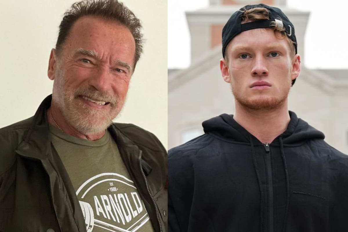 Arnold Schwarzenegger y Anton Ratushnyi: el joven de 19 años se colocó por encima del reconocido actor (Foto Instagram @schwarzenegger /@anton_swl)
