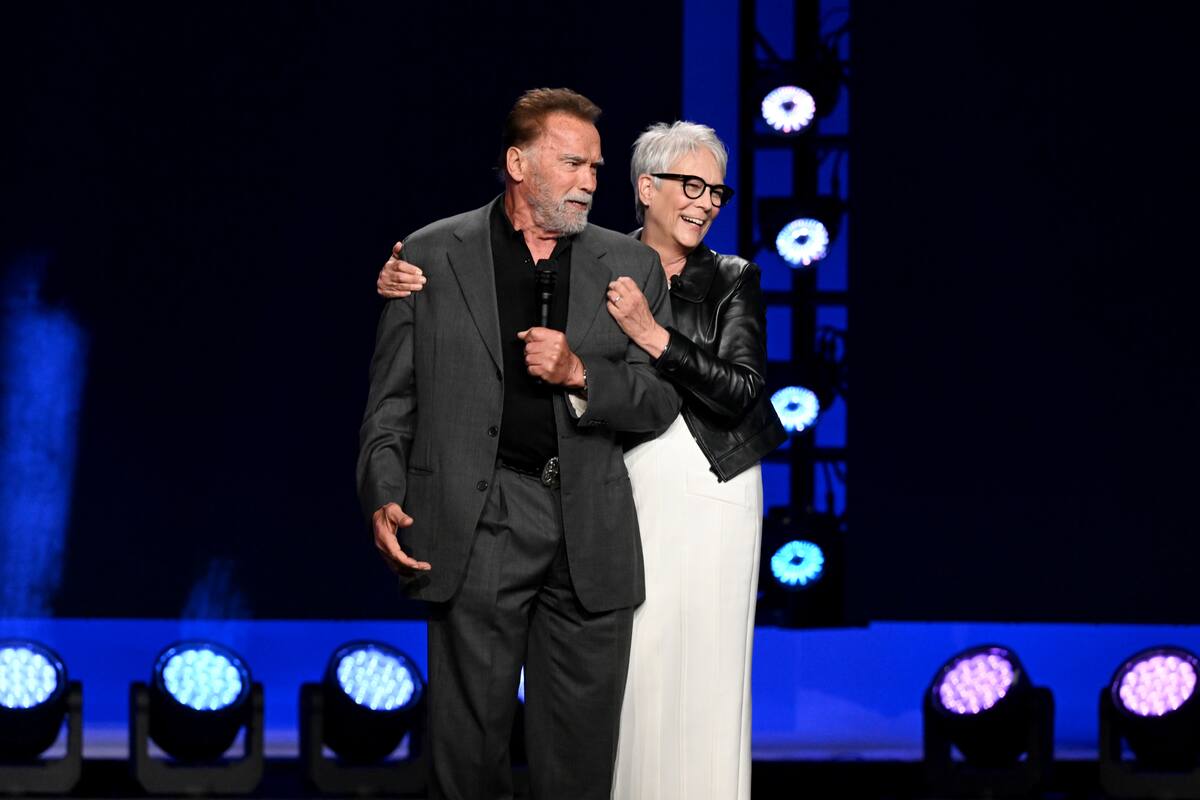 Arnold Schwarzenegger y Jamie Lee Curtis en la presentación de las novedades que llegarán este año a Prime Video