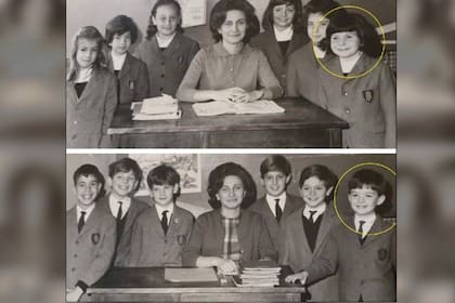 Arriba, a la derecha de la imagen, Patricia Bullrich; abajo, a la derecha, Federico Pinedo, cuando ambos compartían las clases en el Colegio Bayard