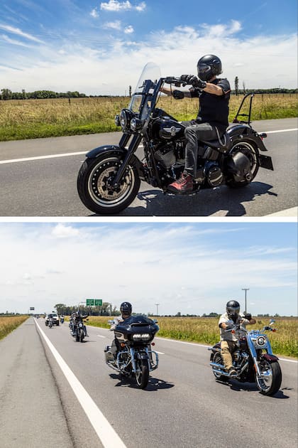 Arriba, Harley Davidson FatBoy. Abajo la misma moto junto a una Road Glide