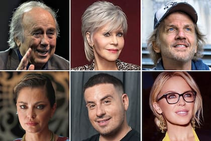 Arriba: Serrat, Jane Fonda y Facundo Arana. Abajo: Dolores Fonzi, Federico Bal y Kylie Minogue