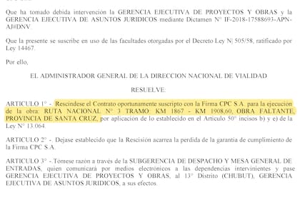 Artículo 1 Rescisión ruta 5