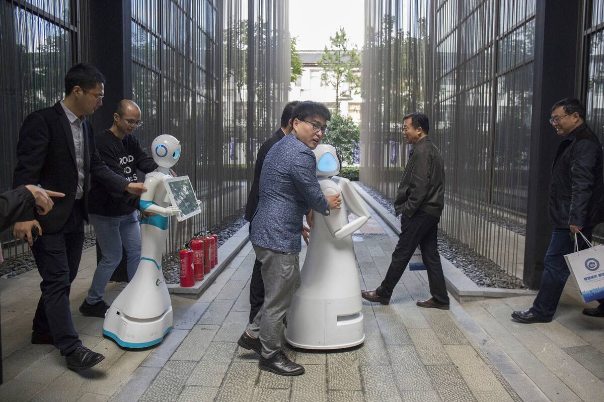 Artificial intelligence robots at the World Internet Conference in Wuzhen, China.
