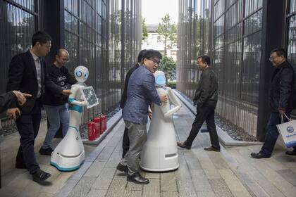 Artificial intelligence robots at the World Internet Conference in Wuzhen, China.
