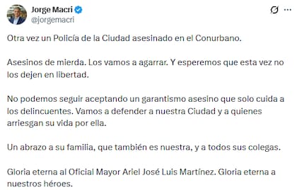 "Asesinos de mierda", escribió Jorge Macri en su cuenta de X