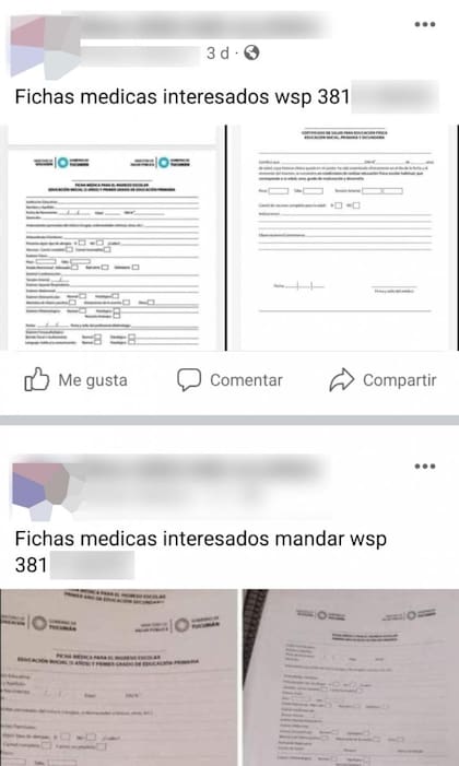 Así aparecían las fichas en una publicación en Facebook.