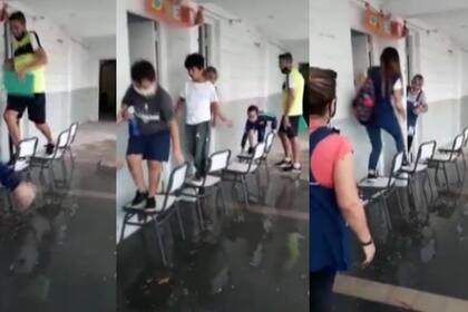 Así atravesaban alumnos y docentes la zona inundada