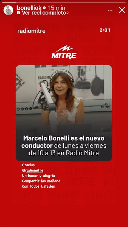 Así confirmó el periodista Marcelo Bonelli que estará al frente del espacio de lunes a viernes de 10 a 13 en Radio Mitre desde febrero