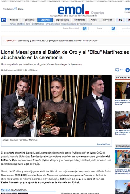 Así cubrieron los medios del mundo le entrega del octavo Balón de Oro para Lionel Messi