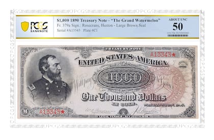 Así es el billete de 1000 dólares "Gran Sandía"