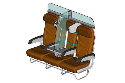 Así es el diseño propuesto por el ingeniero aeronáutico Florian Barjot, que busca aprovechar el espacio del asiento central junto a una barrera física de plexiglass para mantener la distancia social en un vuelo entre los pasajeros de la clase económica