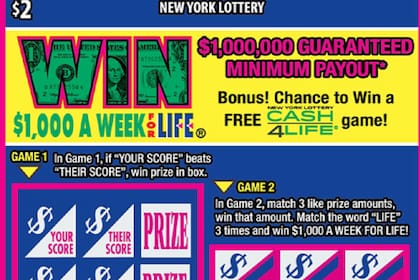 Así es el ticket del juego de la lotería 1000 A Week for Life