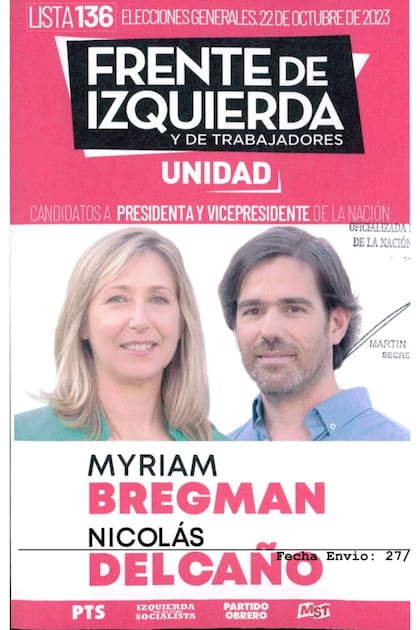 Así es la boleta de Myriam Bregman como candidata a presidente