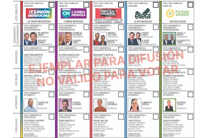 Así es la Boleta Única Papel en Mendoza. La oposición pide eliminar el casillero de "Voto lista completa" en el diseño de la papeleta, para igualarla con la aprobada días atrás en el Congreso Nacional, que comenzará a utilizarse en los comicios 2025.