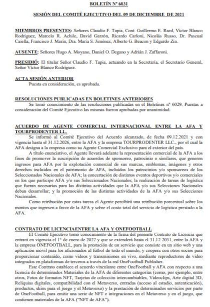 Así es la resolución que confirma la relación contractual entre AFA y la empresa TourProdEnter LLC.