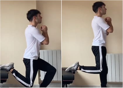 Así es la "sentadilla búlgara", el ejercicio que realiza Roccuzzo en sus rutinas (Foto: Captura Youtube/Mundo Entrenamiento)