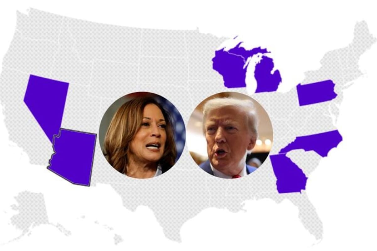 Así están los sondeos entre Harris y Trump en los siete estados bisagra de estas elecciones 2024 en EE.UU.