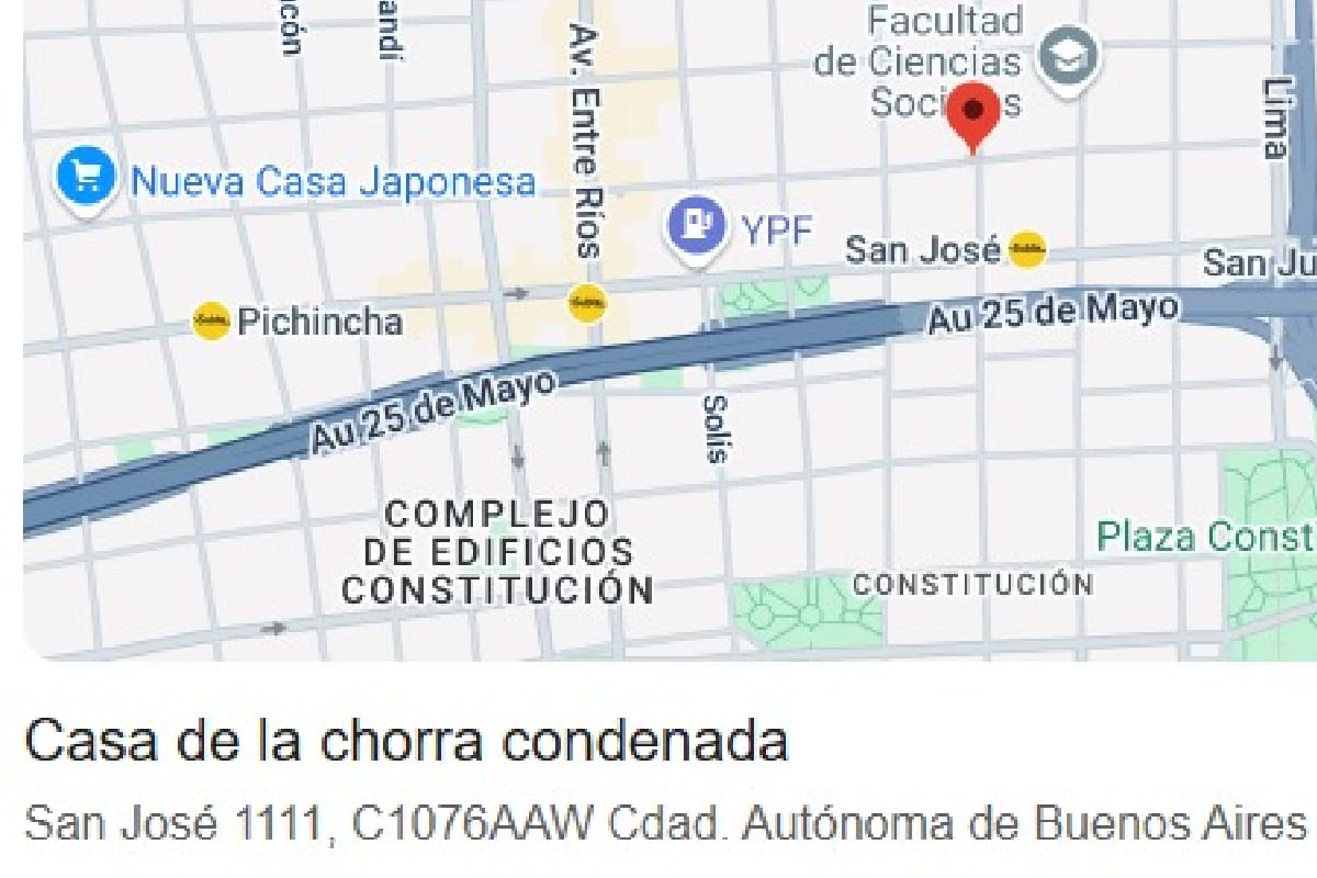 Así figuraba esta tarde el domicilio de Cristina Kirchner en Google Maps