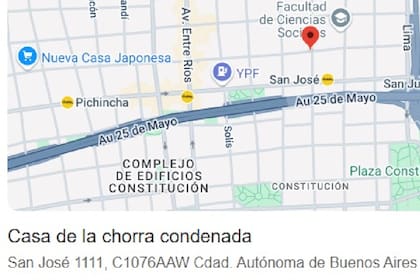 Así figuraba esta tarde el domicilio de Cristina Kirchner en Google Maps