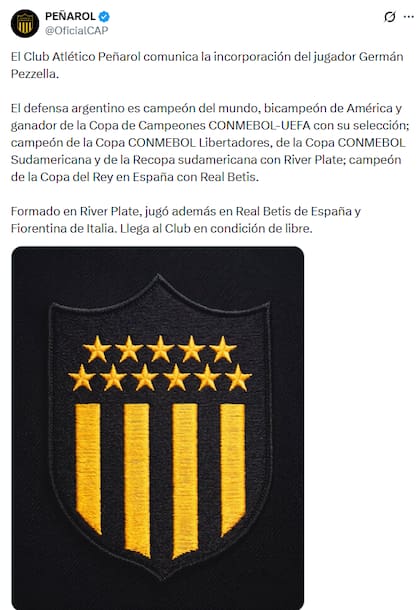 Así fue el anuncio del club charrúa sobre la llegada de Pezzella