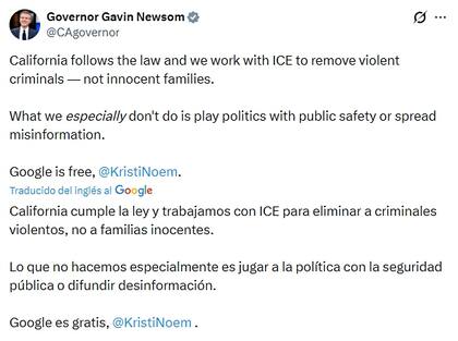 Así fue la respuesta de Gavin Newsom en redes sociales