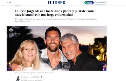 Así informó El Tiempo de Colombia la muerte de Jorge Messi (Foto: Captura)