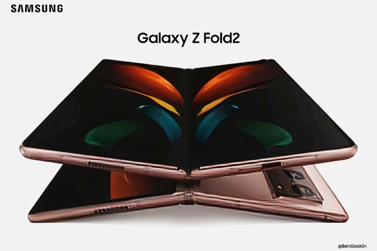 Así luce el Galaxy Z Fold 2 de Samsung, el tercer teléfono con pantalla plegable de la compañía surcoreana, de acuerdo a una imagen filtrada por el analista Ben Geskin