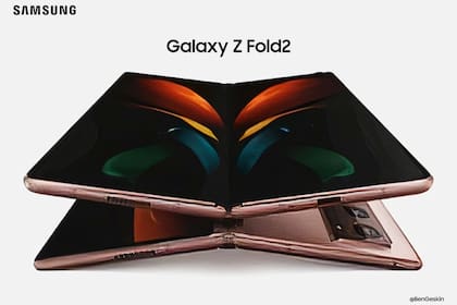 Así luce el Galaxy Z Fold 2 de Samsung, el tercer teléfono con pantalla plegable de la compañía surcoreana, de acuerdo a una imagen filtrada por el analista Ben Geskin