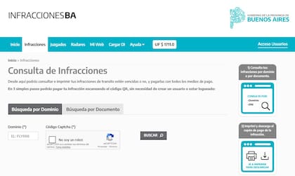 Así luce el sitio web de infracciones de tránsito de la provincia de Buenos Aires