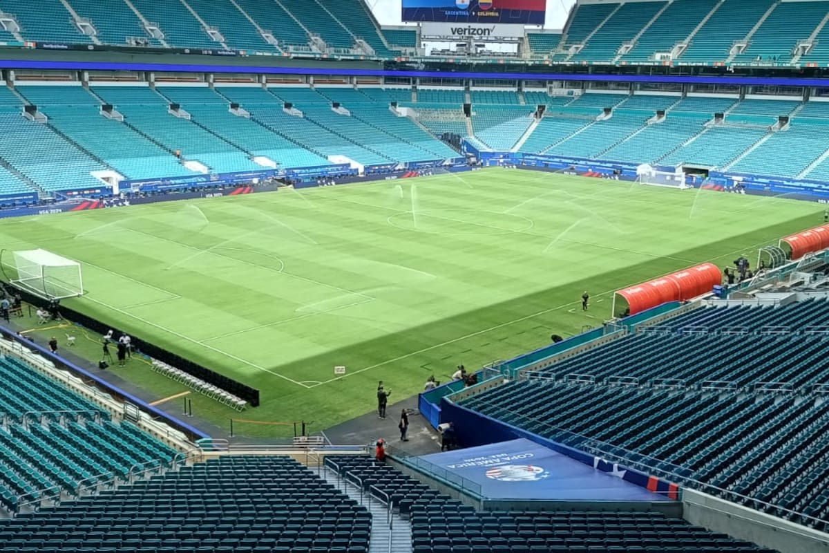Así luce este sábado el césped del Hard Rock Stadium, donde Argentina y Colombia definirán el domingo 14 de julio la Copa América 2024