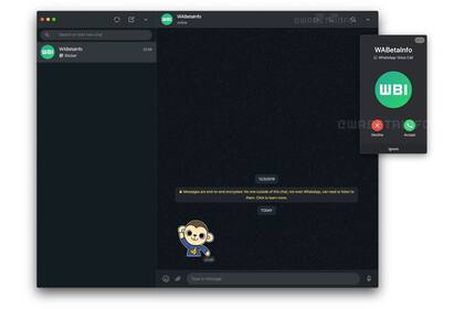 Así luce la interfaz de las llamadas entrantes en WhatsApp Web, de acuerdo a una captura realizada por el sitio WABetaInfo