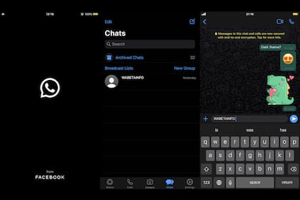 Así luce la interfaz de WhatsApp con el modo oscuro activado en la versión beta del chat para iOS