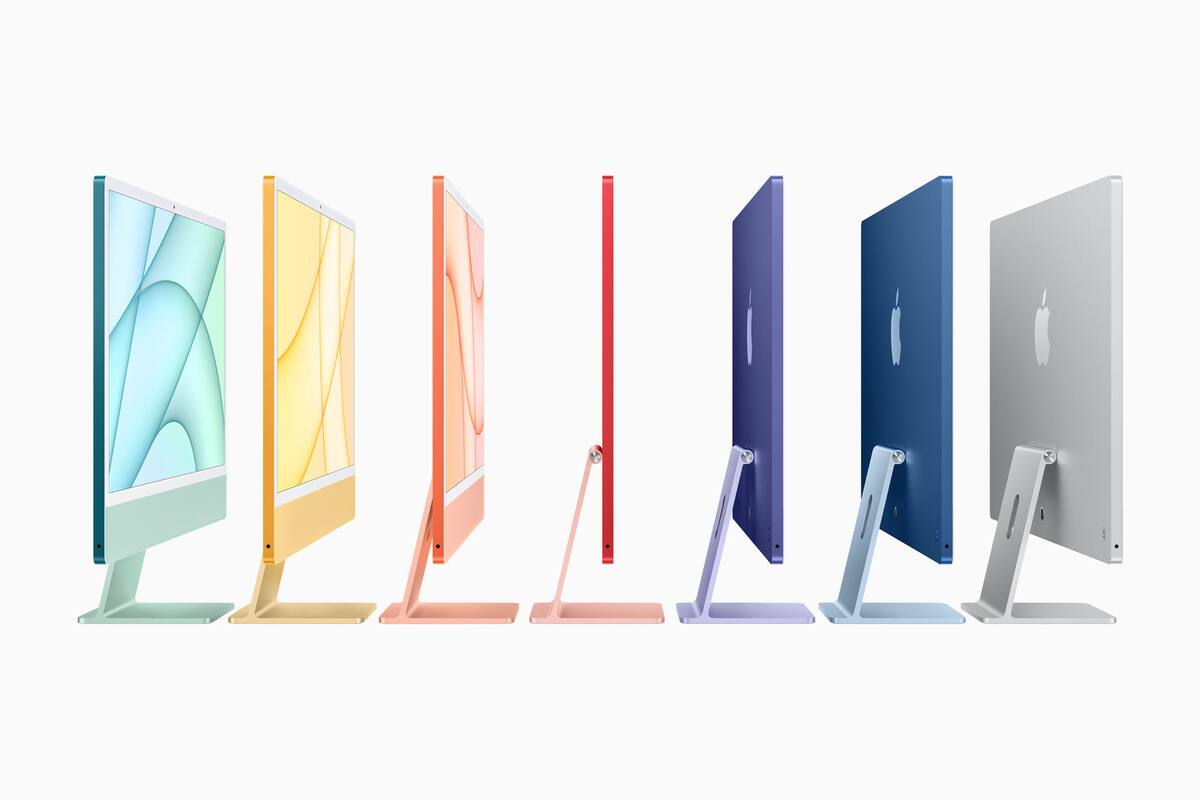 Así luce lanueva computadora de escritorio todo en uno iMac de Apple, con un diseño colorido y más delgado gracias al chip M1