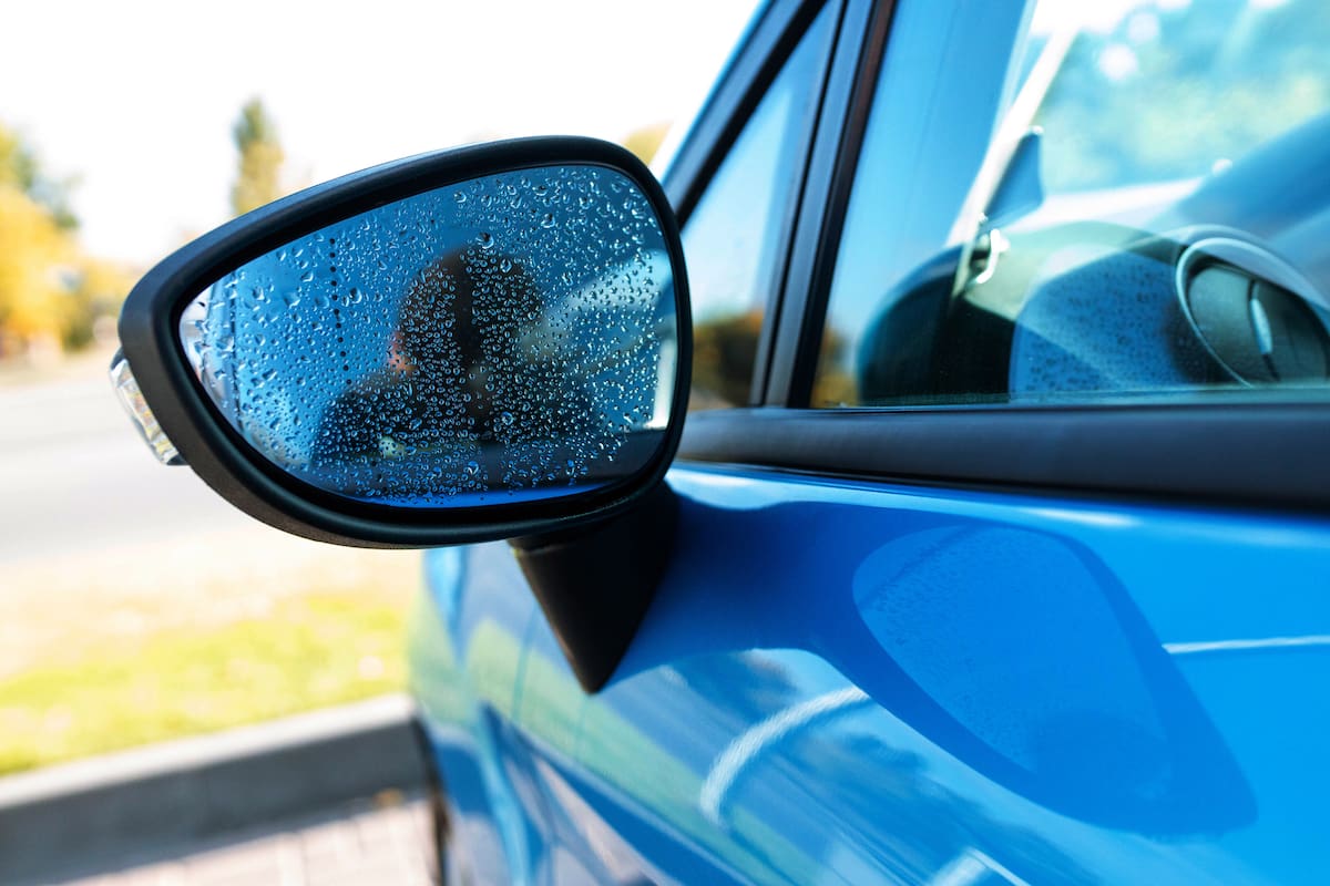 Así luce un espejo retrovisor sin el protector antilluvia
