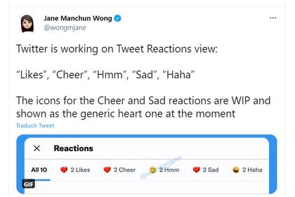 Así lucen las reacciones que está probando Twitter, similares a las que ya utiliza Facebook en su red social
