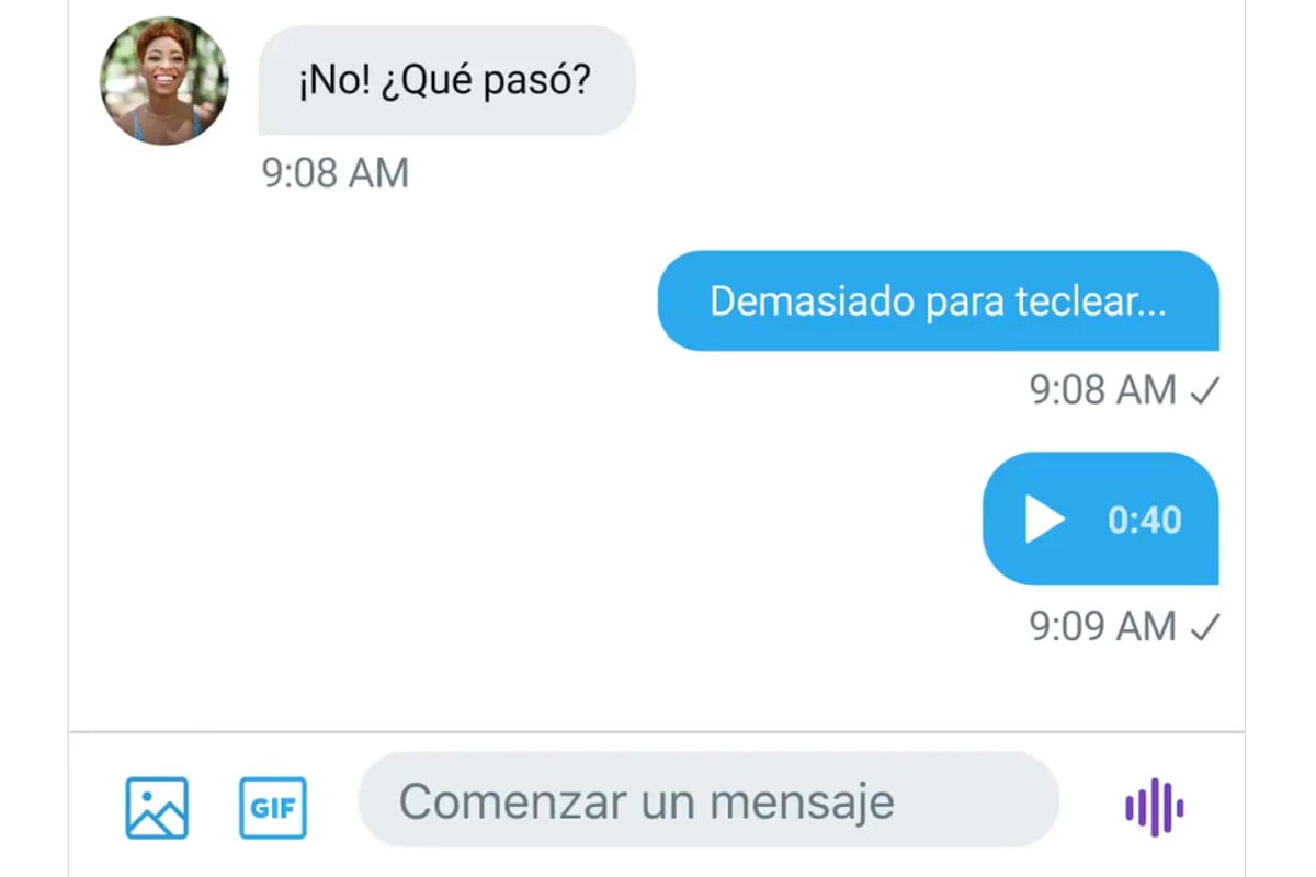 Así lucen los mensajes de audio en las comunicaciones privadas por DM en Twitter, una función que ya está disponible en la Argentina