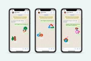 Así lucen los stickers creados por Juan Molinet, el primer ilustrador argentino en sumar sus creaciones a los paquetes oficiales de etiquetas de WhatsApp