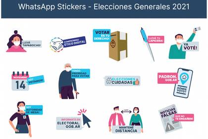 Así lucen los stickers oficiales de la Cámara Nacional Electoral disponibles en WhatsApp