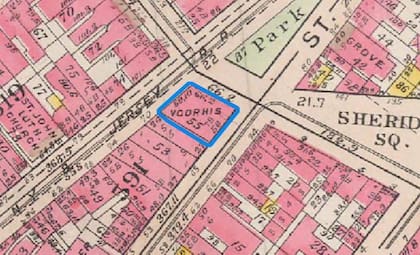 Así lucía el plano de 1916 en el que se observa el edificio y el futuro trazado de la 7ª
